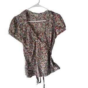 Viola Floral Ruffle Wrap Blouse Size S Romantic‎ Cottagecore Button Top